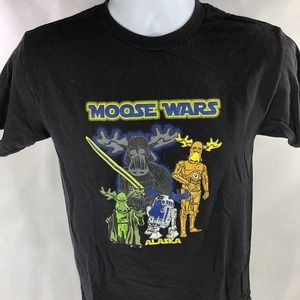 MOOSE WARS STAR WARS SHIRT MENS SMALL PARODY BLACK SHORT SLEEVE ALASKA 2000s Y2K